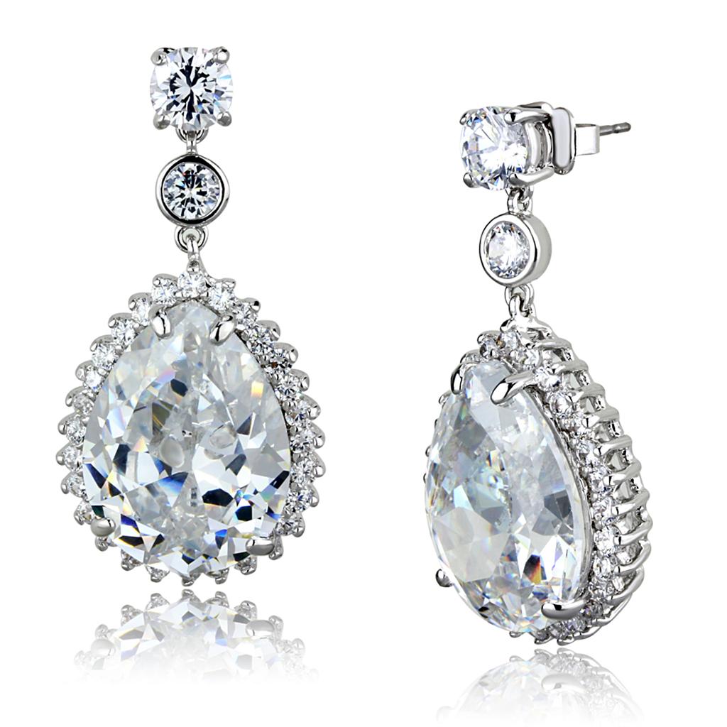 LO3765 - Rhodium Brass Earrings with AAA Grade CZ in Clear