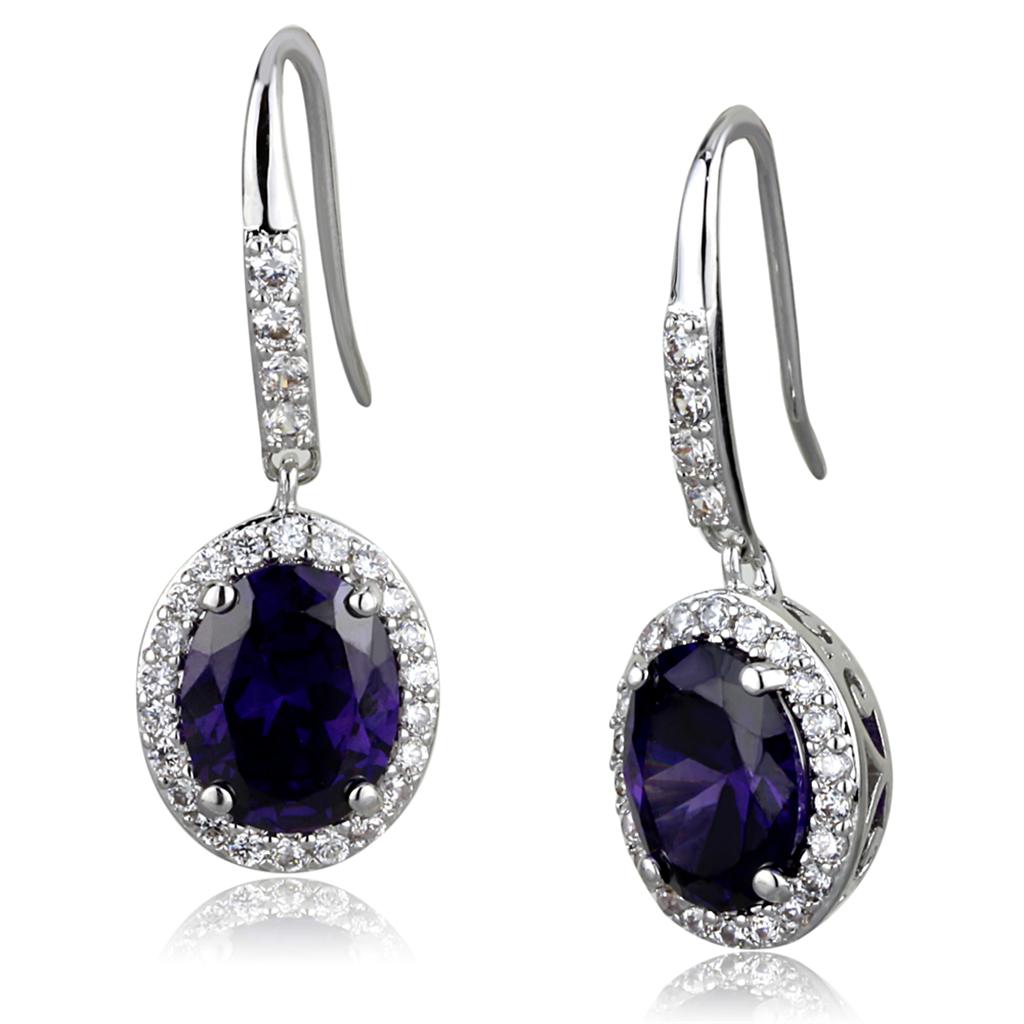 LO3771 - Rhodium Brass Earrings with AAA Grade CZ in Amethyst