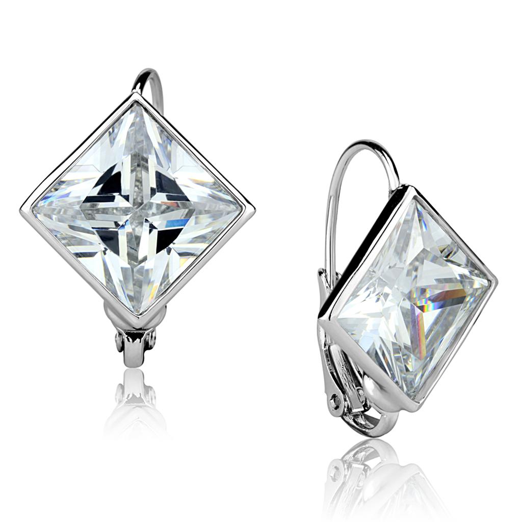 LO3868 - Rhodium Brass Earrings with AAA Grade CZ in Clear