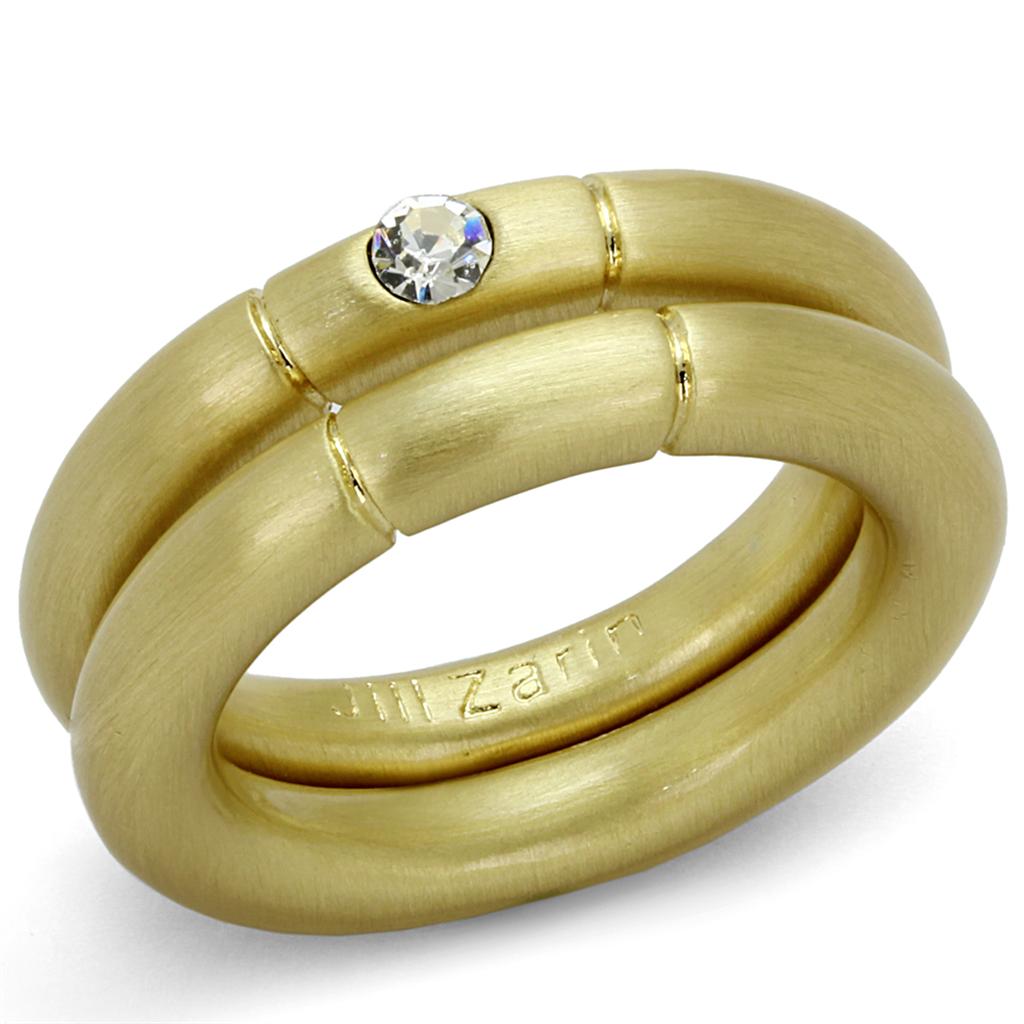 LO3918 - Gold & Brush Brass Ring with Top Grade Crystal in Clear