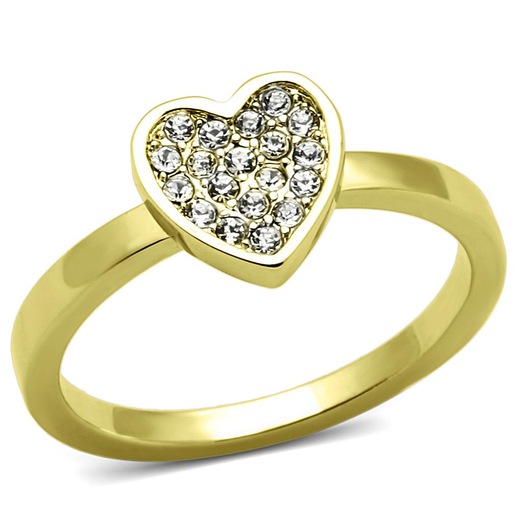 LO3983 - Flash Gold Brass Ring with Top Grade Crystal in Clear