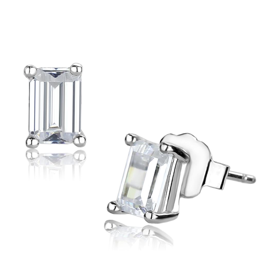 LO4128 - Rhodium Brass Earrings with AAA Grade CZ in Clear