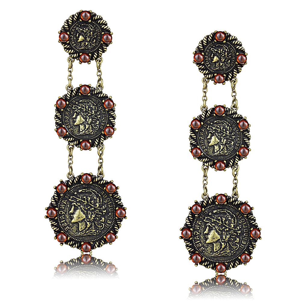 LO4196 - Antique Copper Brass Earrings with AAA Grade CZ in Garnet