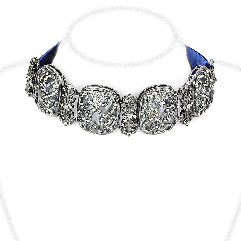 LO4206 - TIN Cobalt Black Brass Necklace with AAA Grade CZ in Clear