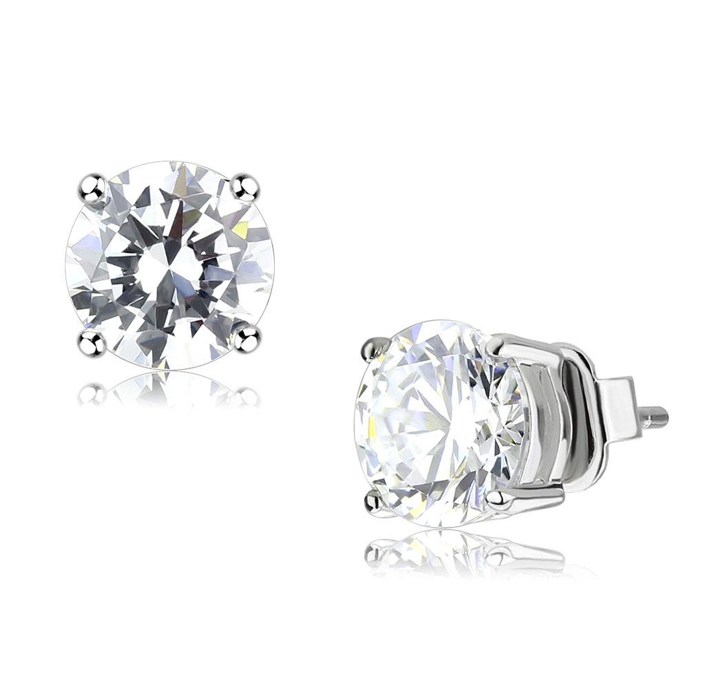 LO4632 - Rhodium Brass Earrings with AAA Grade CZ in Clear