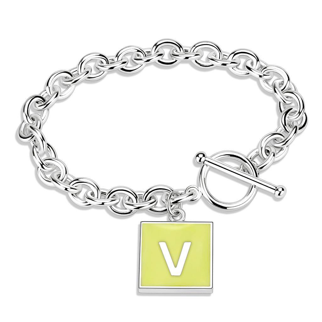 LO4643 - High-Polished Brass Bracelet with Epoxy in Emerald