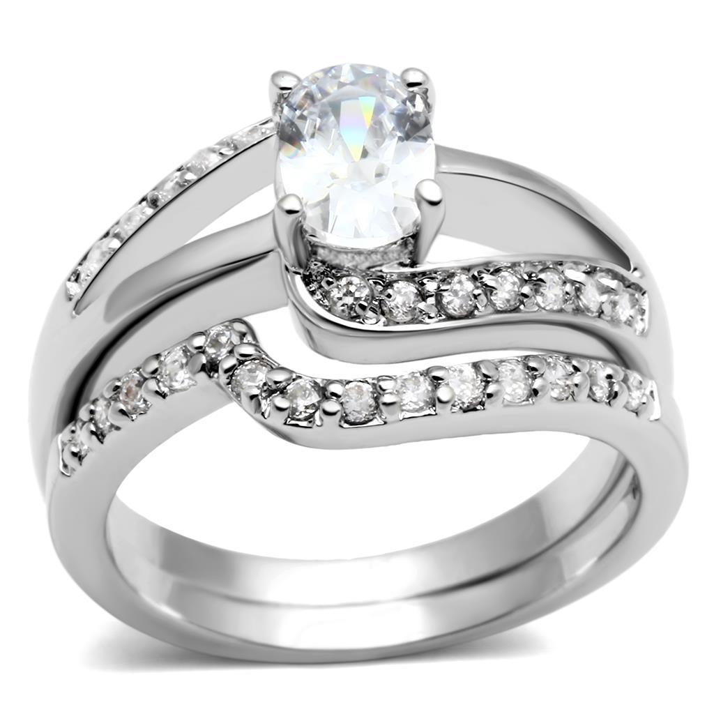LO4712 - Rhodium Brass Ring with AAA Grade CZ in Clear