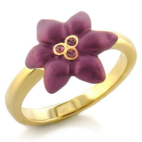 LO513 - Gold White Metal Ring with Top Grade Crystal in Amethyst