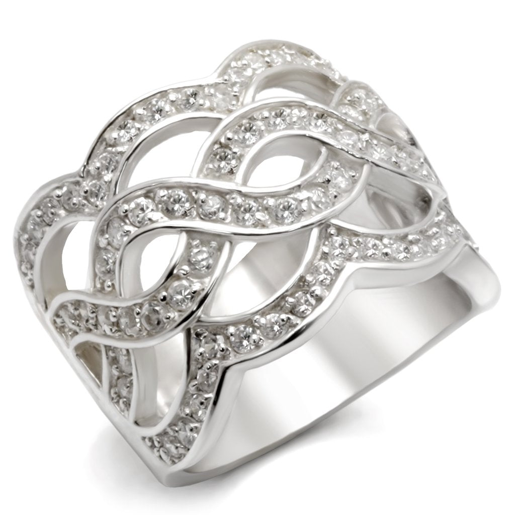 LOA553 - Rhodium 925 Sterling Silver Ring with AAA Grade CZ in Clear