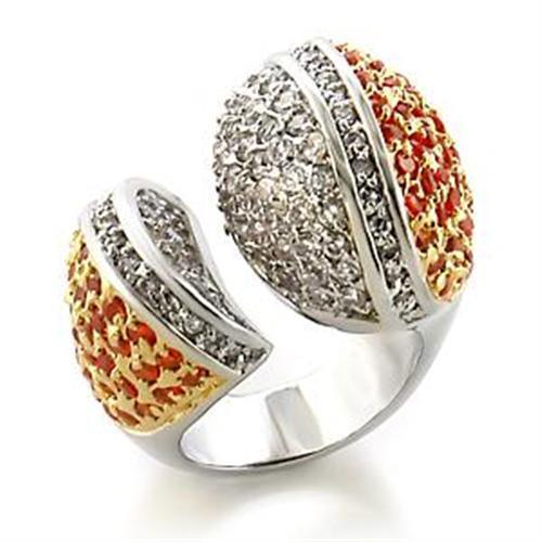 LOA587 - Gold+Rhodium Brass Ring with AAA Grade CZ in Orange