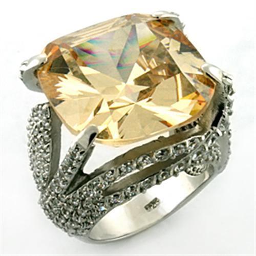 LOA649 - Rhodium 925 Sterling Silver Ring with AAA Grade CZ in Champagne