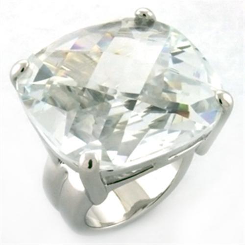 LOA677 - Rhodium Brass Ring with AAA Grade CZ in Clear