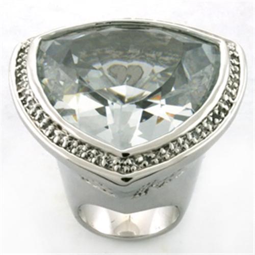 LOA727 - Rhodium Brass Ring with AAA Grade CZ in Clear