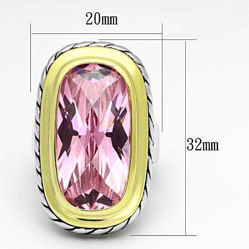 LOA841 - Reverse Two-Tone Brass Ring with AAA Grade CZ in Rose
