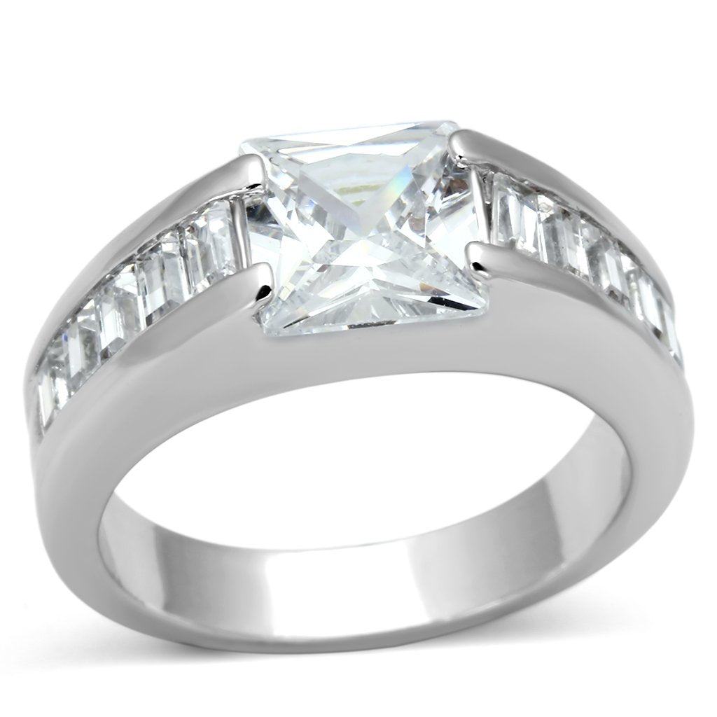 LOA843 - Rhodium Brass Ring with AAA Grade CZ in Clear