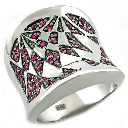 LOAS1009 - Rhodium 925 Sterling Silver Ring with AAA Grade CZ in Ruby