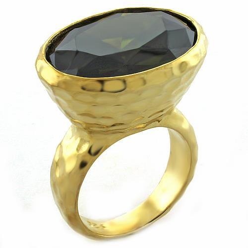 LOAS1011 - Gold 925 Sterling Silver Ring with AAA Grade CZ in Peridot