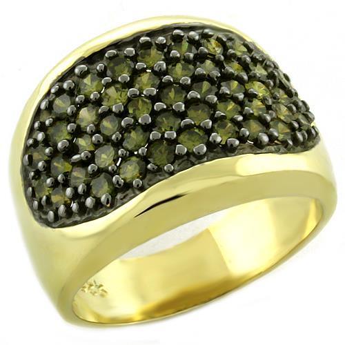LOAS1042 - Gold 925 Sterling Silver Ring with AAA Grade CZ in Peridot