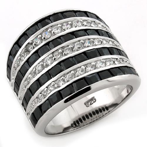 LOAS1089 - Rhodium 925 Sterling Silver Ring with AAA Grade CZ in Jet