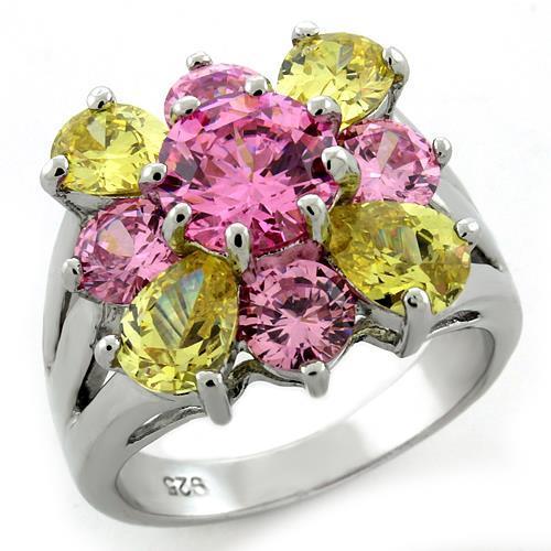 LOAS1138 - Rhodium 925 Sterling Silver Ring with AAA Grade CZ in Multi Color