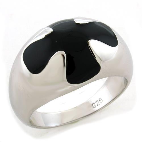 LOAS1169 - Rhodium 925 Sterling Silver Ring with Epoxy in Jet