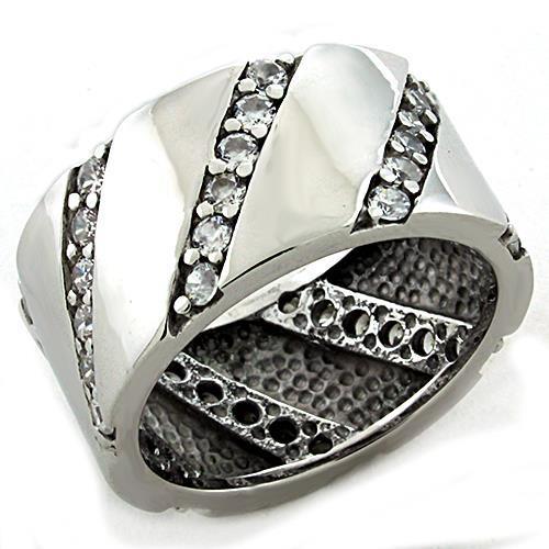 LOAS1192 - Rhodium 925 Sterling Silver Ring with AAA Grade CZ in Clear