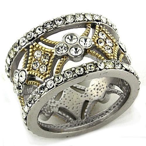 LOAS1193 - Gold+Rhodium 925 Sterling Silver Ring with Top Grade Crystal in Clear