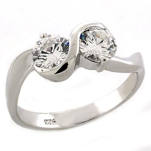 LOAS1210 - Rhodium 925 Sterling Silver Ring with AAA Grade CZ in Clear