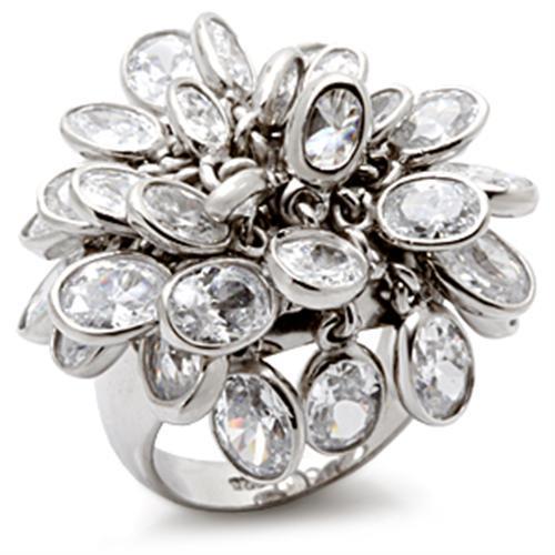 LOS114 - Rhodium 925 Sterling Silver Ring with AAA Grade CZ in Clear