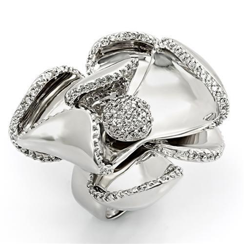 LOS188 - Rhodium 925 Sterling Silver Ring with AAA Grade CZ in Clear