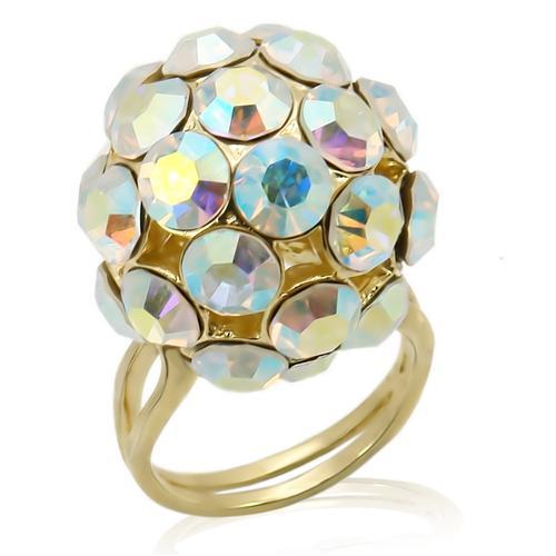 LOS189 - Gold 925 Sterling Silver Ring with Top Grade Crystal in White