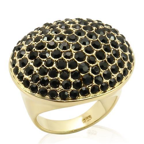 LOS207 - Gold 925 Sterling Silver Ring with Top Grade Crystal in Jet