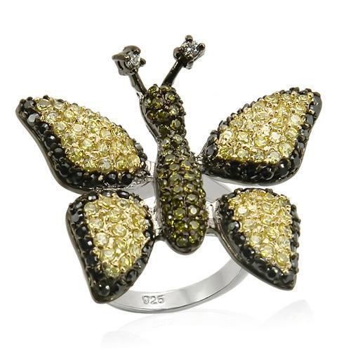 LOS213 - Rhodium+Gold+ Ruthenium 925 Sterling Silver Ring with AAA Grade CZ in Multi Color