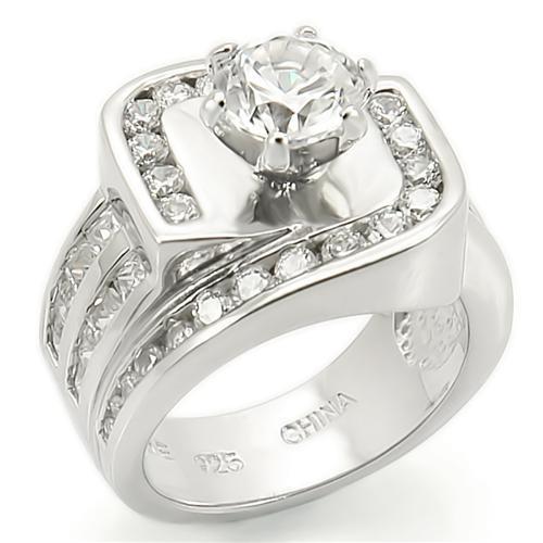 LOS265 - Rhodium 925 Sterling Silver Ring with AAA Grade CZ in Clear
