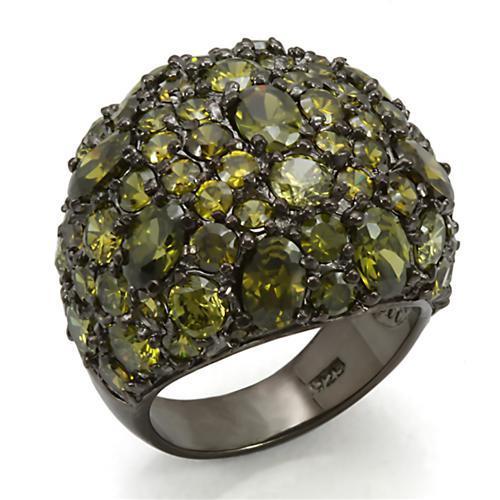 LOS291 - Ruthenium 925 Sterling Silver Ring with AAA Grade CZ in Olivine color