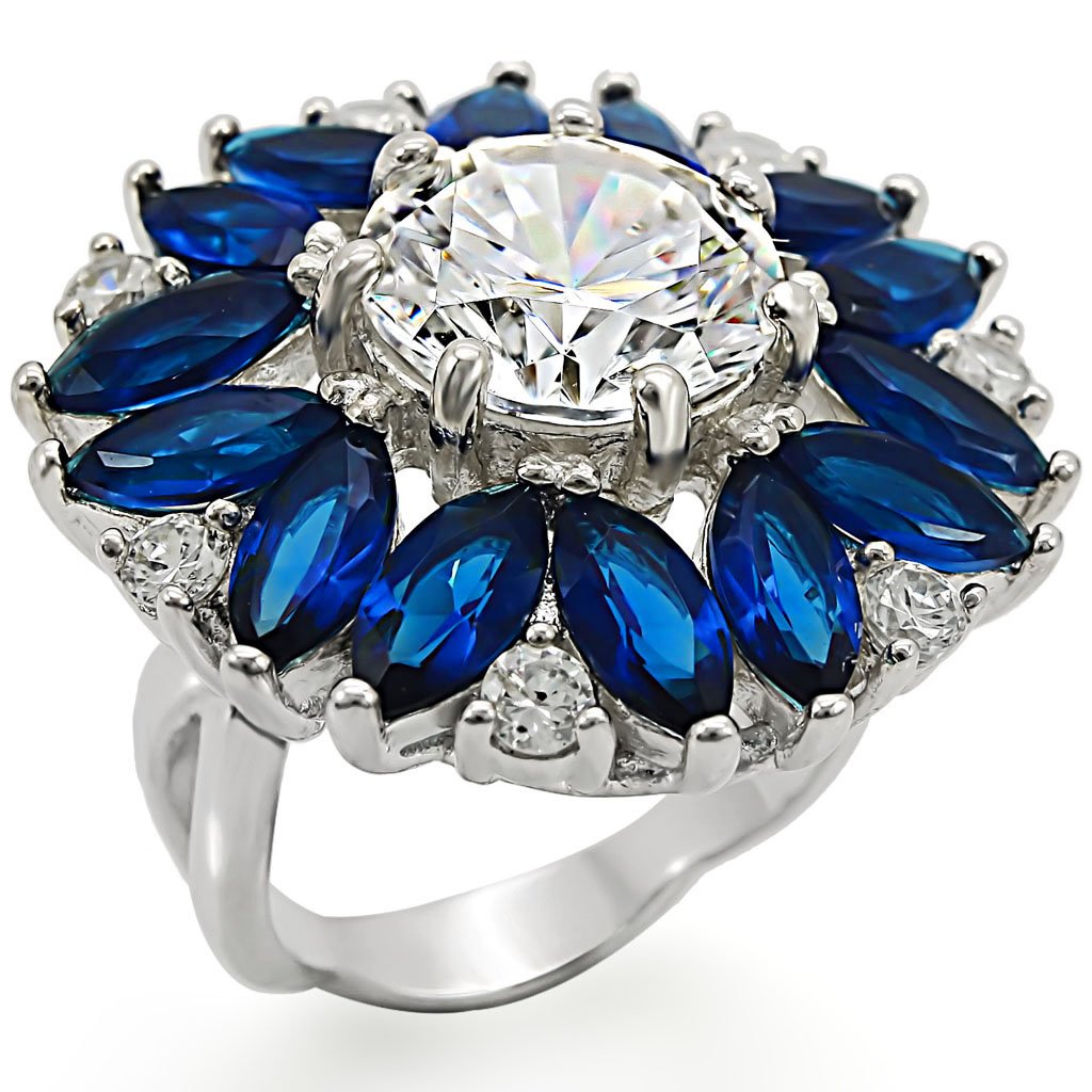 LOS386 - High-Polished 925 Sterling Silver Ring with AAA Grade CZ in Clear