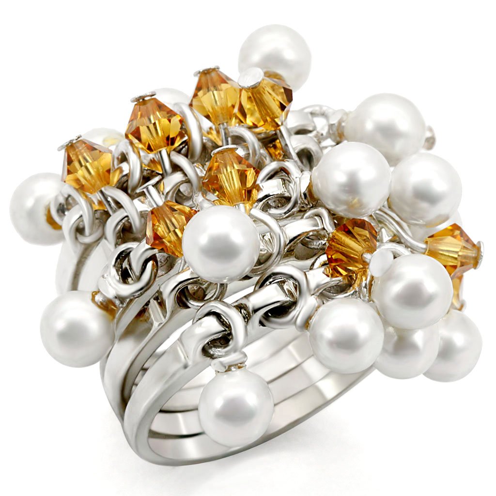 LOS465 - Silver 925 Sterling Silver Ring with Top Grade Crystal in Topaz