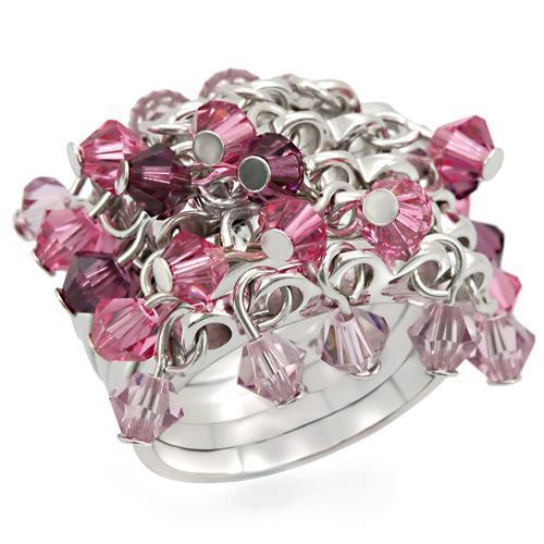LOS477 - Rhodium 925 Sterling Silver Ring with Top Grade Crystal in Multi Color