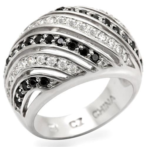 LOS479 - Rhodium 925 Sterling Silver Ring with AAA Grade CZ in Black Diamond
