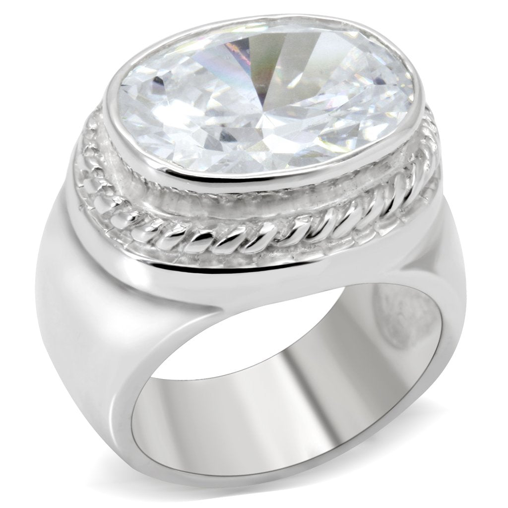 LOS519 - Silver 925 Sterling Silver Ring with AAA Grade CZ in Clear