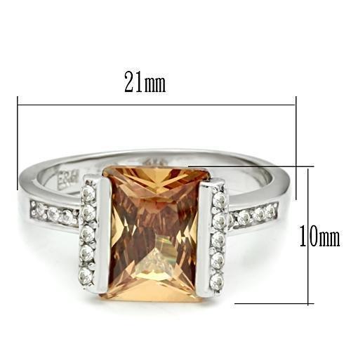 LOS528 - Rhodium 925 Sterling Silver Ring with AAA Grade CZ in Champagne
