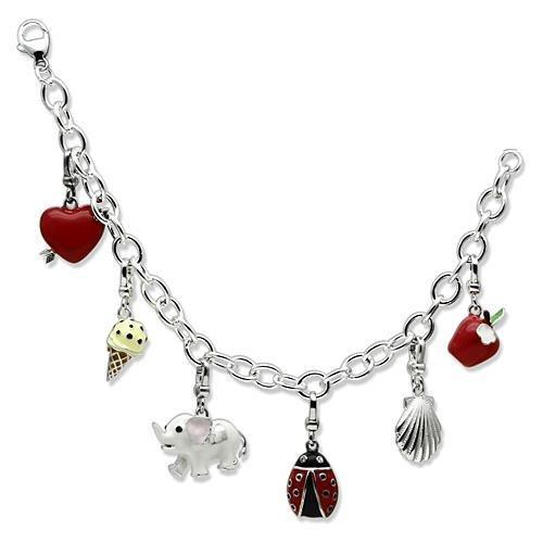 LOS606 - Silver 925 Sterling Silver Bracelet with Epoxy in Multi Color