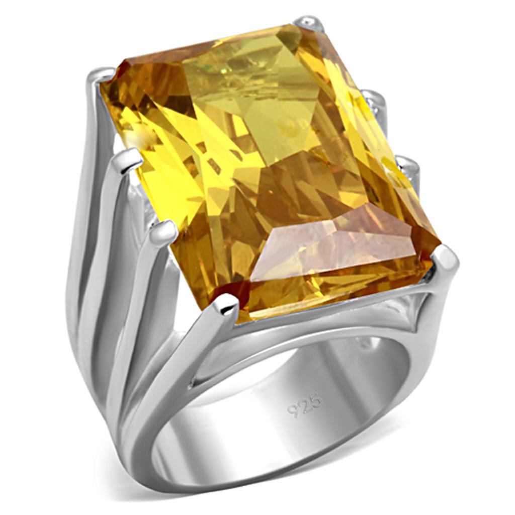 LOS665 - Silver 925 Sterling Silver Ring with AAA Grade CZ in Topaz
