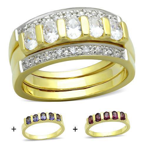 LOS747 - Gold 925 Sterling Silver Ring with AAA Grade CZ in Multi Color