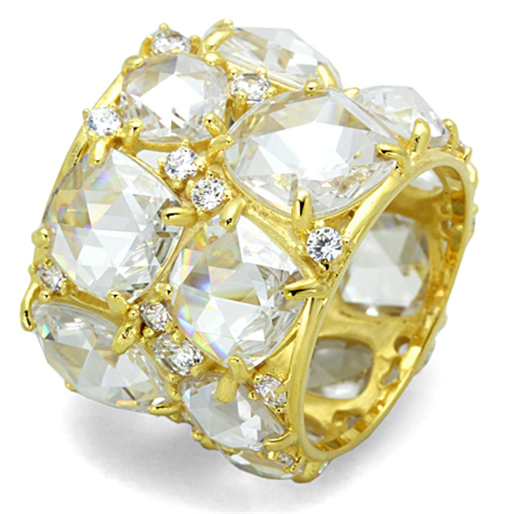 LOS765 - Gold 925 Sterling Silver Ring with AAA Grade CZ in Clear