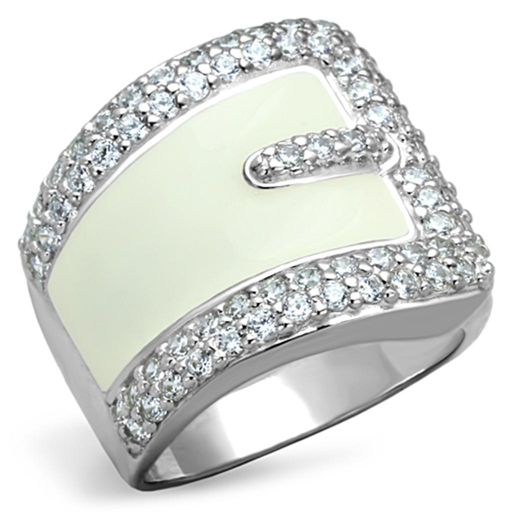 LOS804 - Rhodium 925 Sterling Silver Ring with AAA Grade CZ in Clear