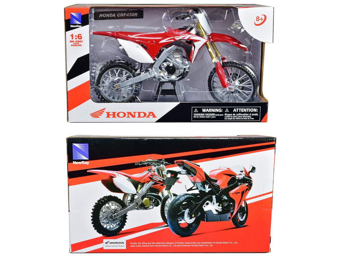 Honda CRF450R Dirt Bike Motorcycle Red and White 1/6 Diecast Model by New Ray