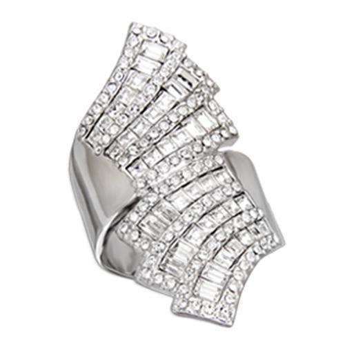 S54918 - Rhodium 925 Sterling Silver Ring with Top Grade Crystal in Clear
