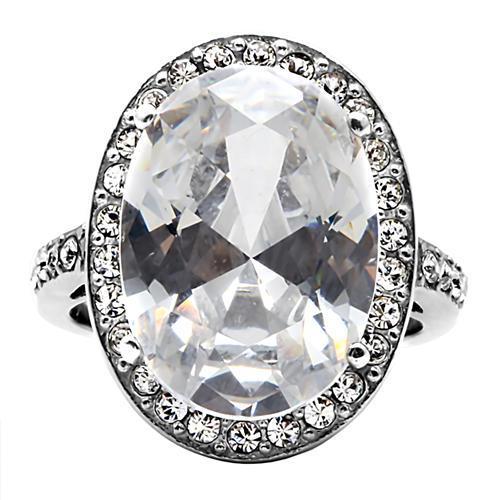 TK010- High polished (no plating) Stainless Steel Ring with AAA Grade CZ in Clear