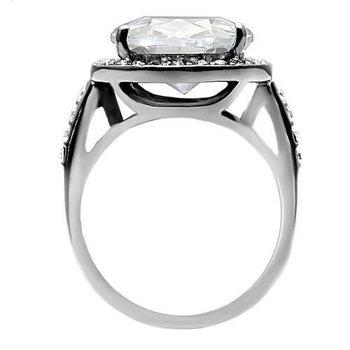 TK010- High polished (no plating) Stainless Steel Ring with AAA Grade CZ in Clear